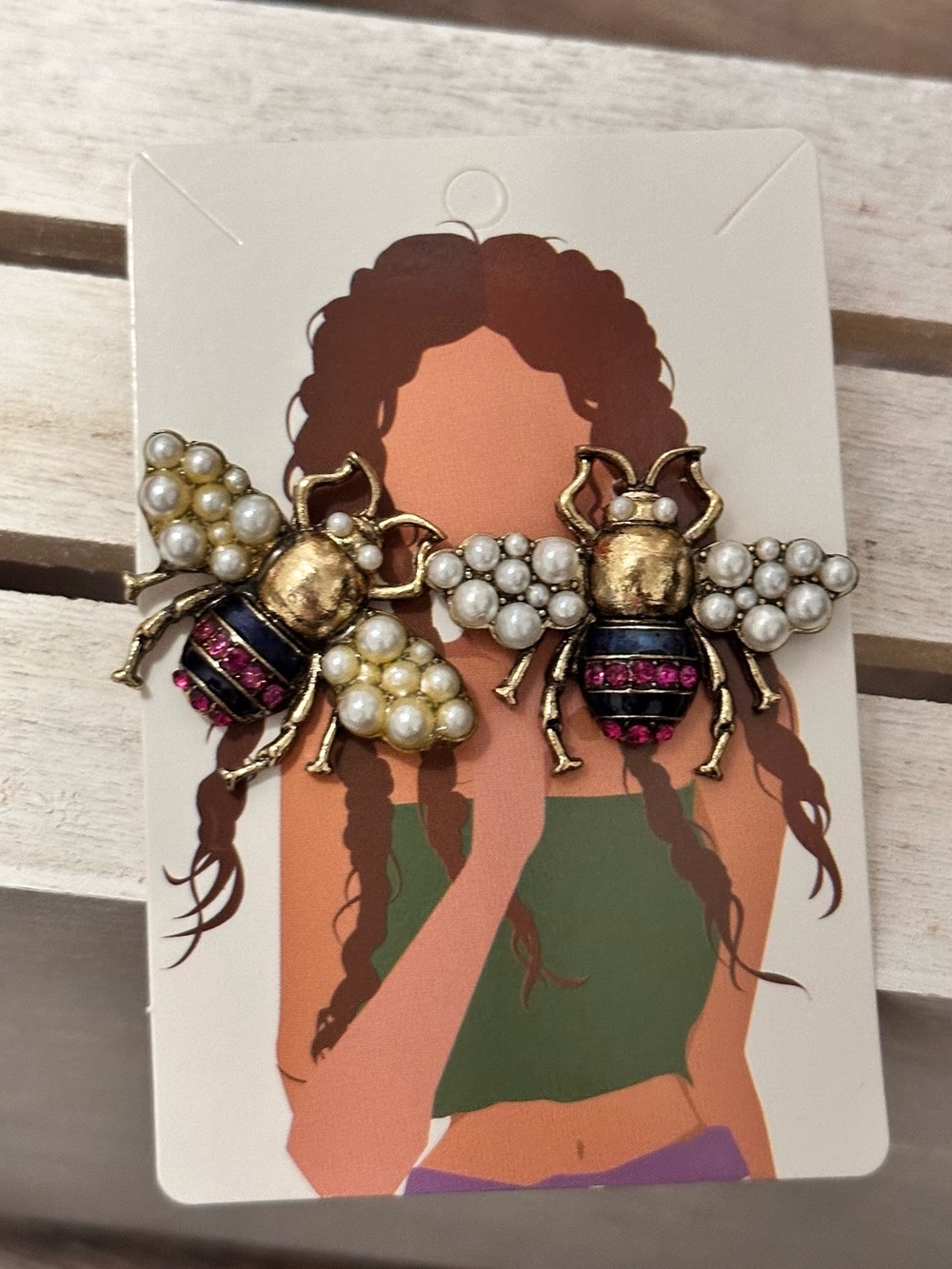 Pearl and Crystal Bee Stud Earrings - Gold Tone
